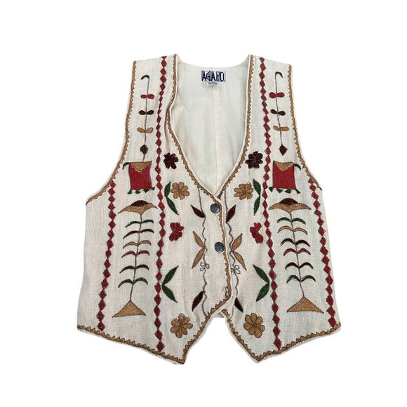 Agapo Women's White Floral Embroidered Western Vest Size Medium vintage - Picture 1 of 7